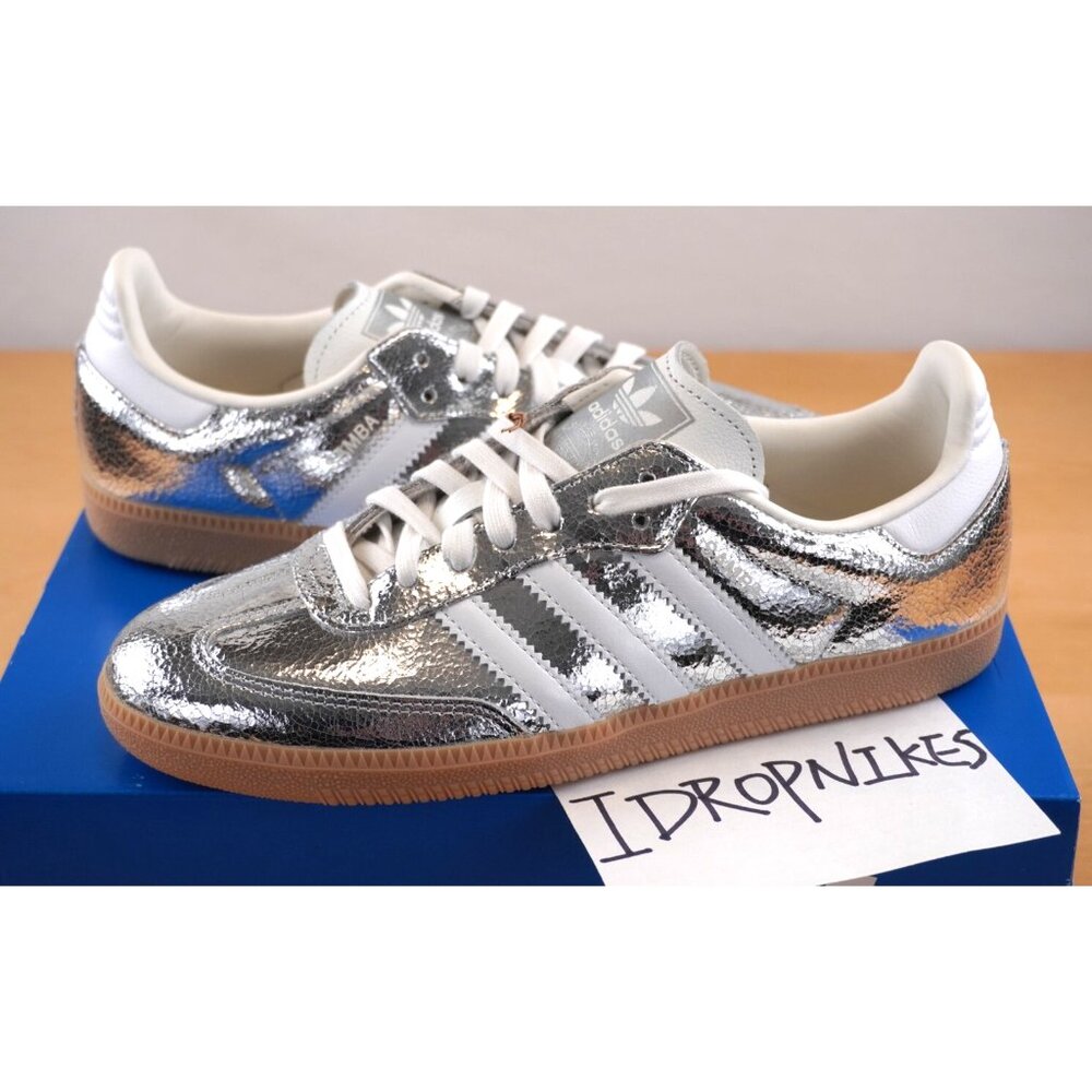 Adidas Samba OG Silver Metallic Cracked Leather Women's Shoes